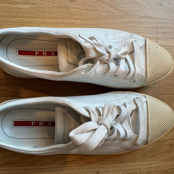 Prada White Leather Sneakers - Picture 1 of 3